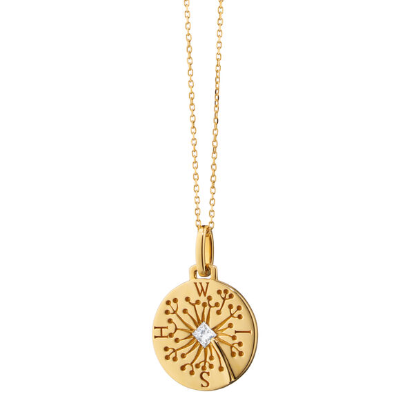 Modern Charm Necklaces Dandelion Intaglio Yellow Gold Pendant